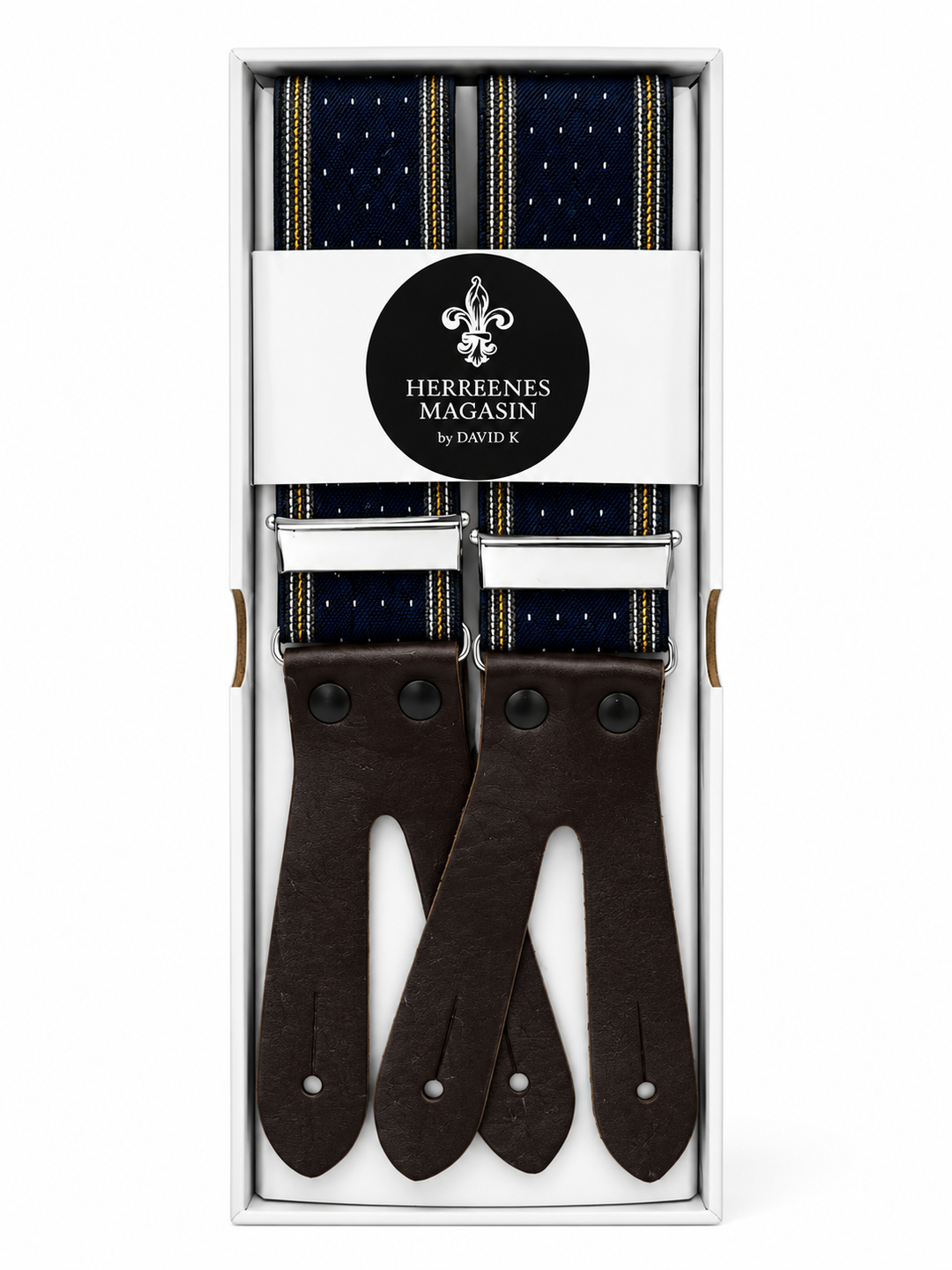 Men's Suspenders in Navy/Polka Dot/Leather - 35mm