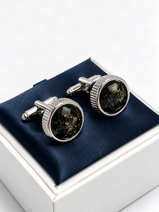 Cufflinks "ROUND BLACK" in silver/black