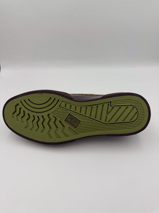 Brun patchwork herrersneaker i uld-tweed med sildebensmønster