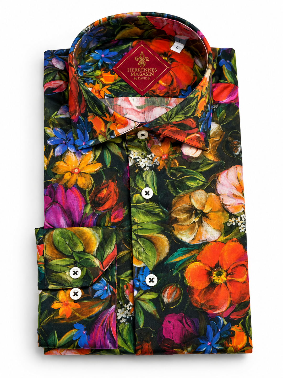 Farverig blomsterpragt skjorte med cutaway krave - by davidk