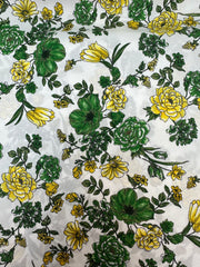 Neckertie Hvid med gule og grønne blomster og grøn kant
