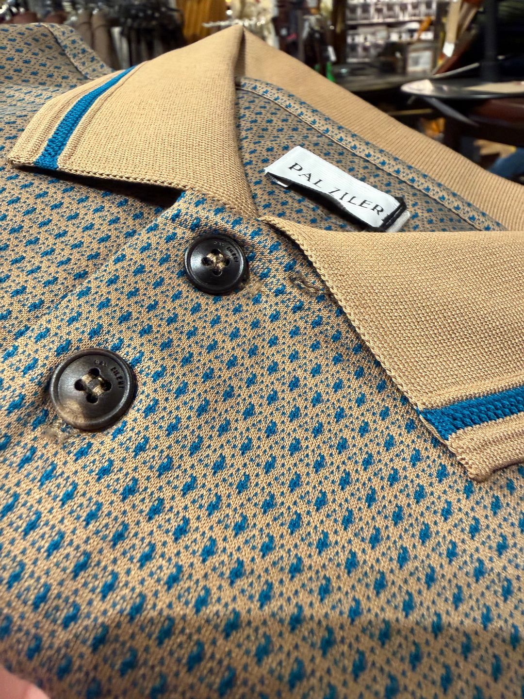 Pal Zileri Polo in brown with turquoise pattern
