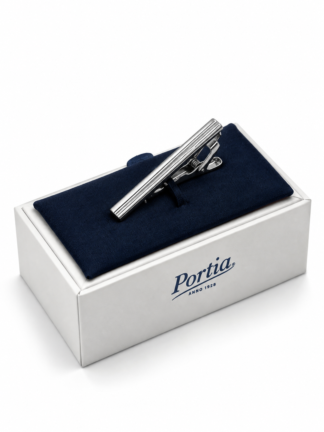 Tie clip, short (4cm), silver with alligator clip and recess