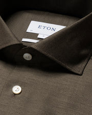 Brun Eton Herreskjorte i Merino uld og cutaway krave
