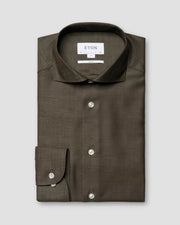 Brun Eton Herreskjorte i Merino uld og cutaway krave