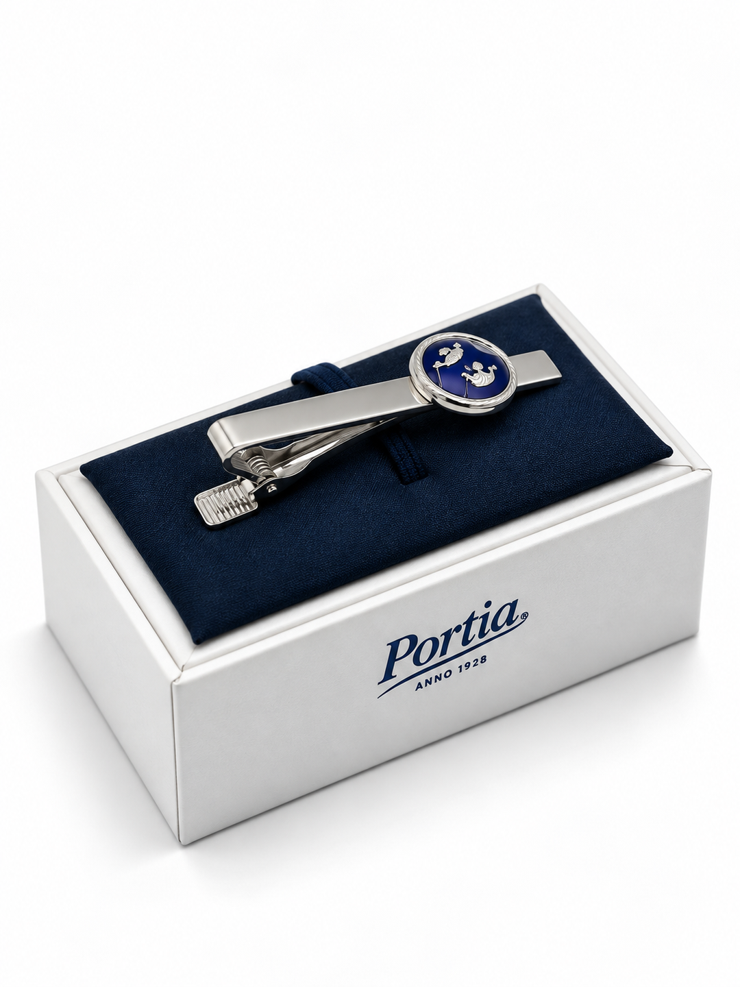tie clip three kroner blue in color silver