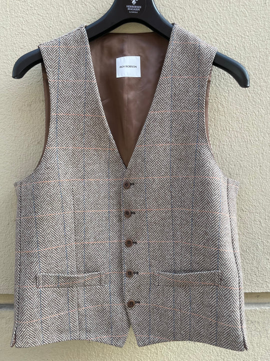 Brun herringbone vest med skjult tern