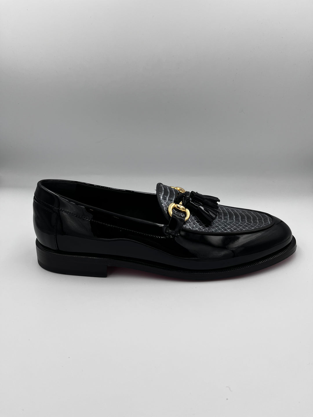 Sort lak loafer med sølv pyton - By David K