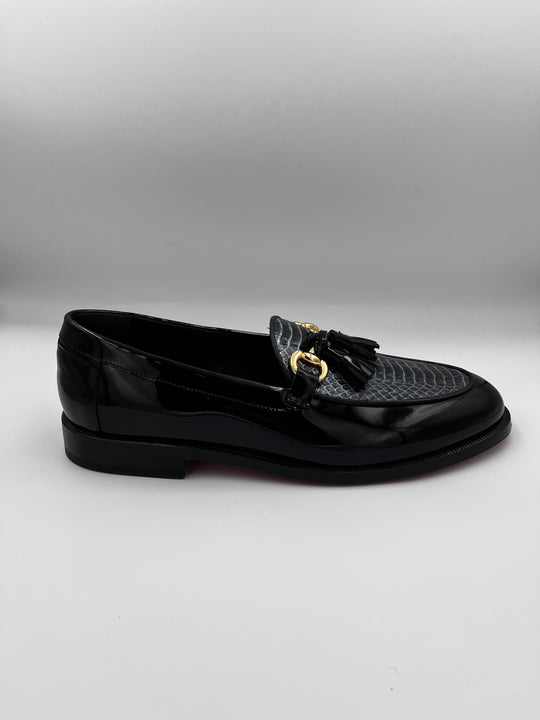 Sort lak loafer med sølv pyton - By David K