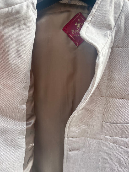Kviltet outdoorvest, creme vævet hør/uld – by David K