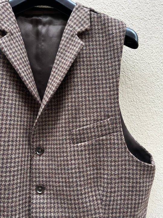 Brun houndstooth tweed vest - notch revers