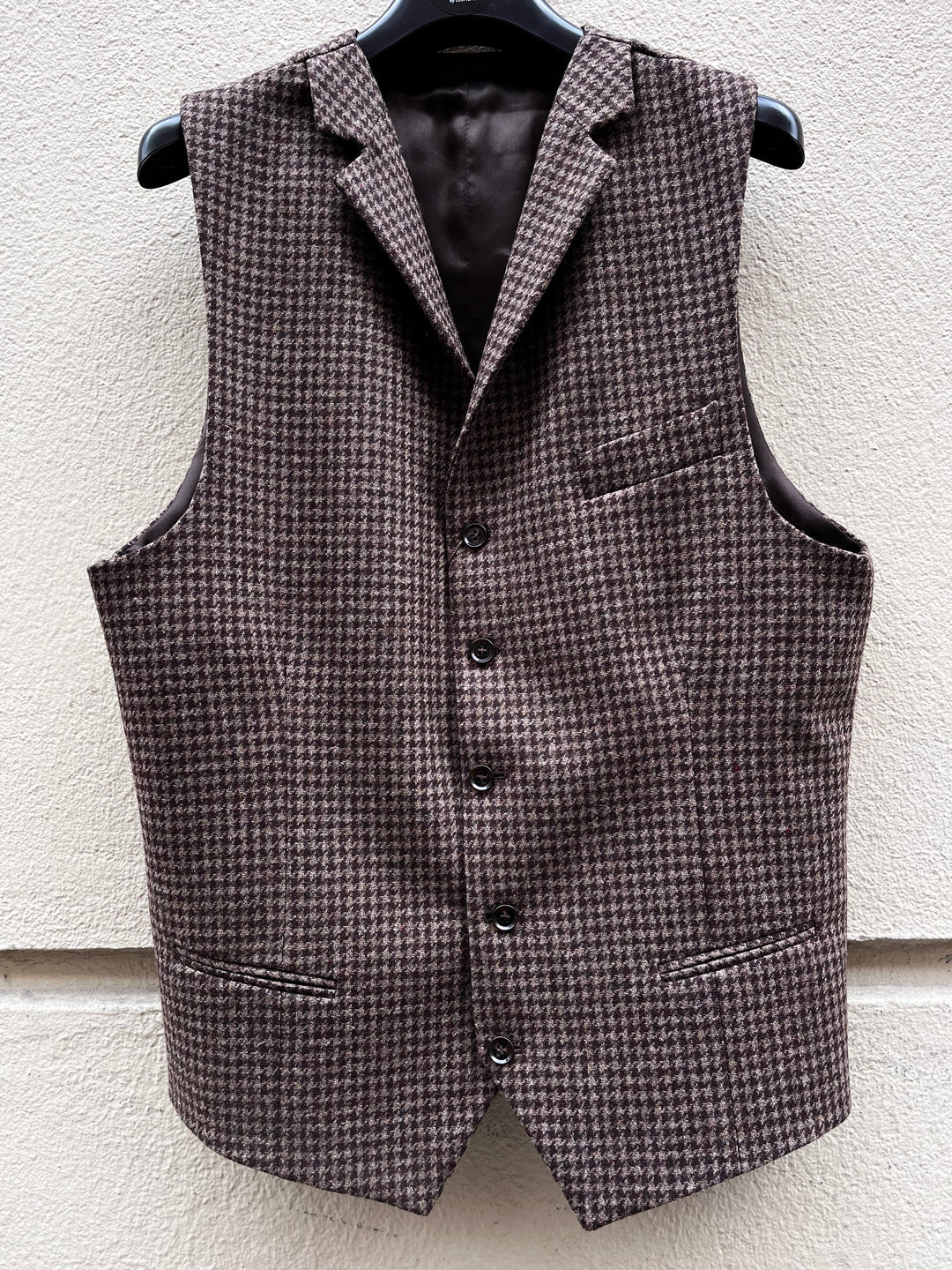 Brun houndstooth tweed vest - notch revers