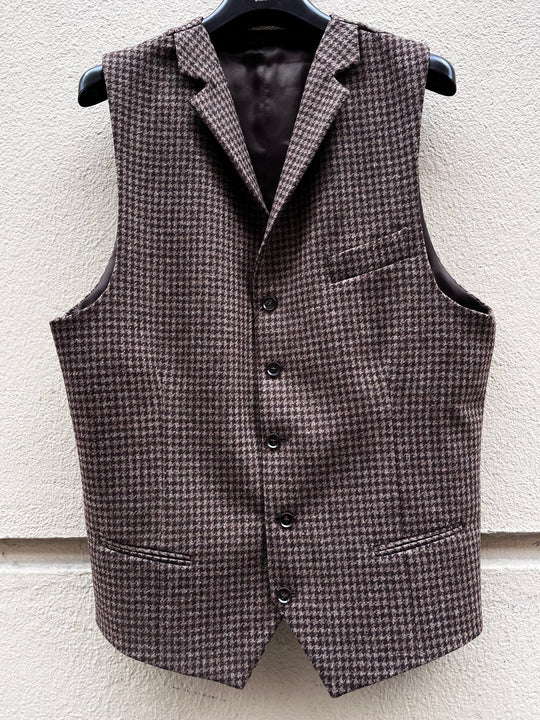 Brun houndstooth tweed vest - notch revers