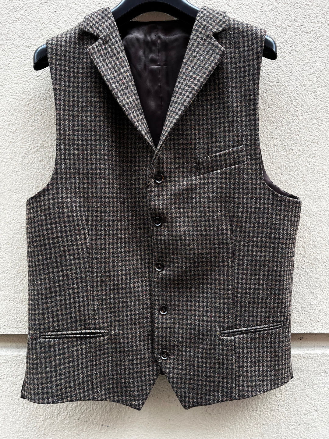 Grøn houndstooth tweed vest - notch revers