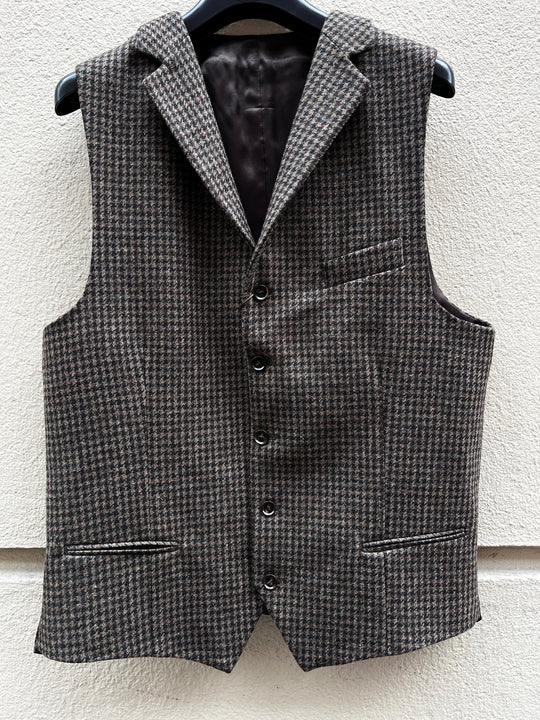 Grøn houndstooth tweed vest - notch revers