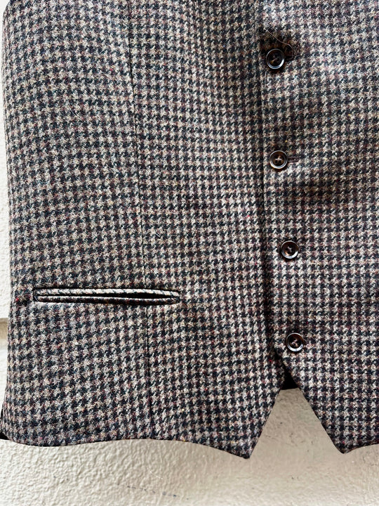 Grøn houndstooth tweed vest - notch revers