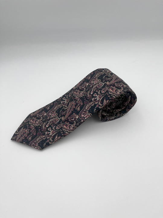 Sort silkeslips med brun og beige paisley, kontrastspidsen bagpå, by David K