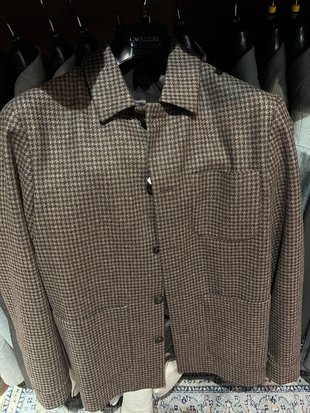 Brunt overshirt jakkesæt i houndstooth