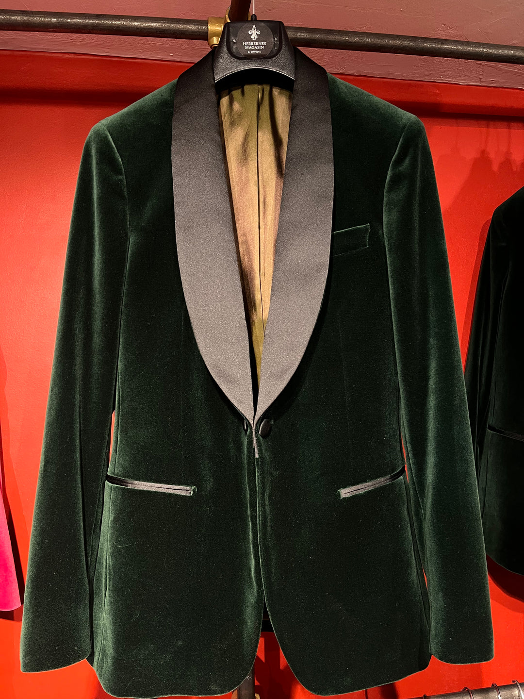 Velour Herrejakke Smokingjakke Grøn Spidsrevers