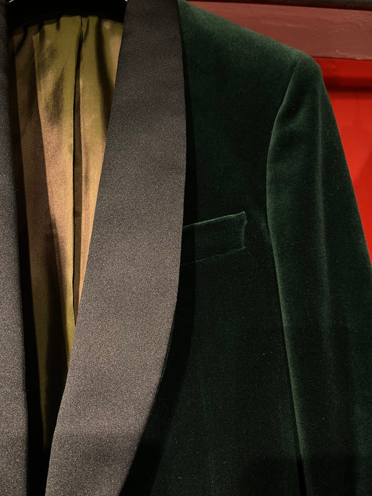 Velour Herrejakke Smokingjakke Grøn Spidsrevers