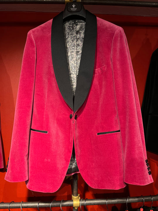 Velour Herrejakke Smokingjakke Pink Spidsrevers