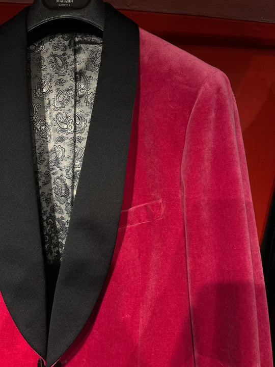 Velour Herrejakke Smokingjakke Pink Spidsrevers