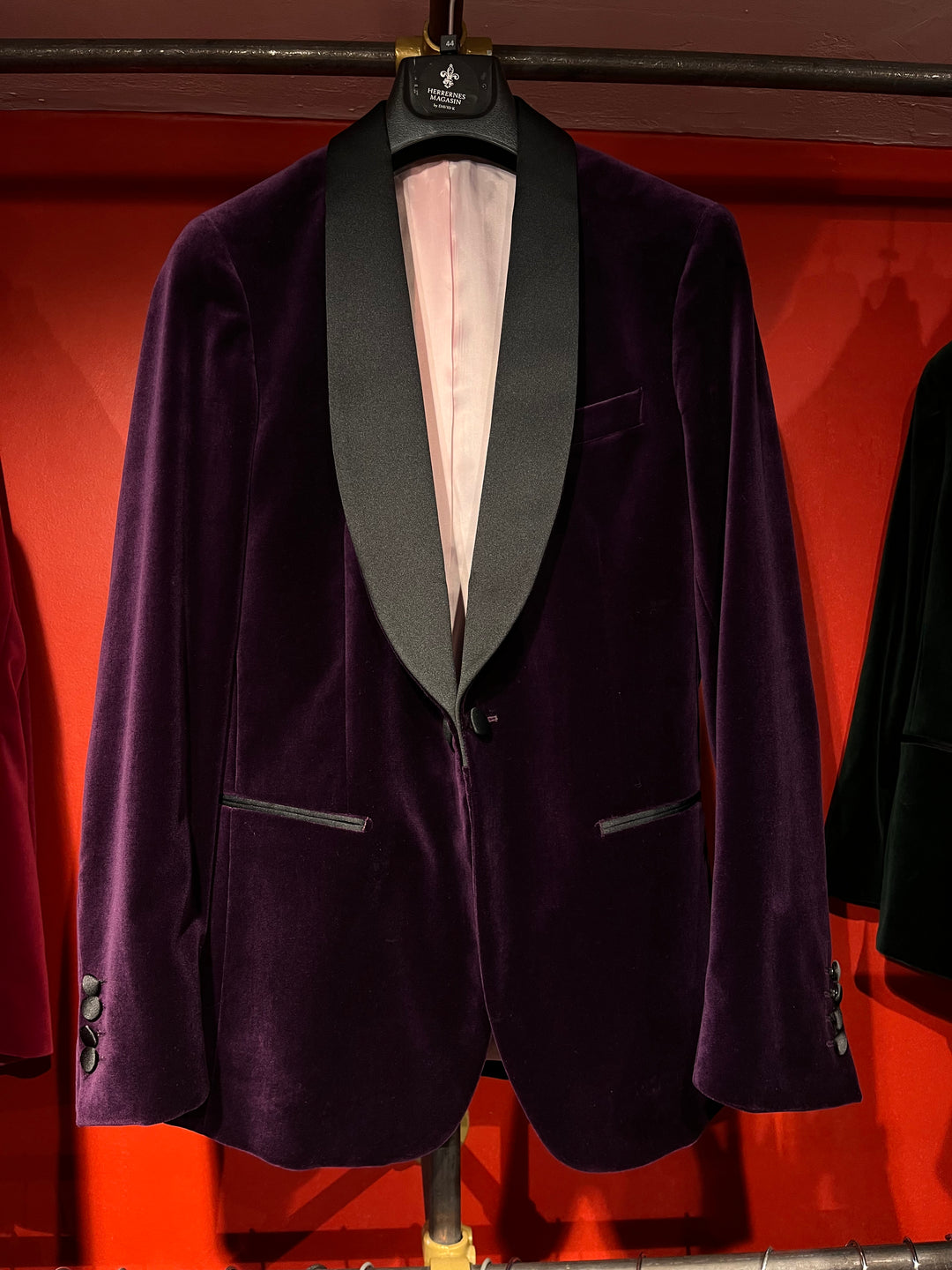 Velour Herrejakke Smokingjakke Eggplant Spidsrevers