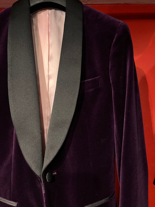 Velour Herrejakke Smokingjakke Eggplant Spidsrevers