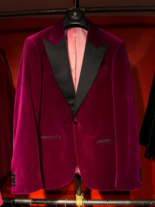 Velour Herrejakke Smokingjakke Magenta Spidsrevers