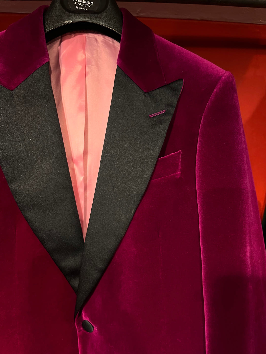 Velour Herrejakke Smokingjakke Magenta Spidsrevers