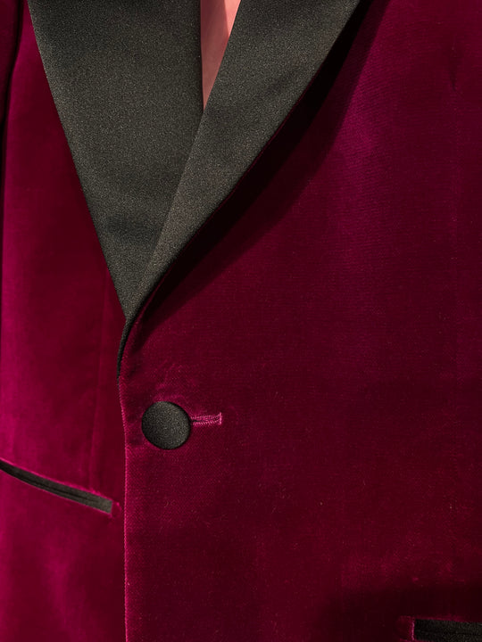 Velour Herrejakke Smokingjakke Magenta Spidsrevers