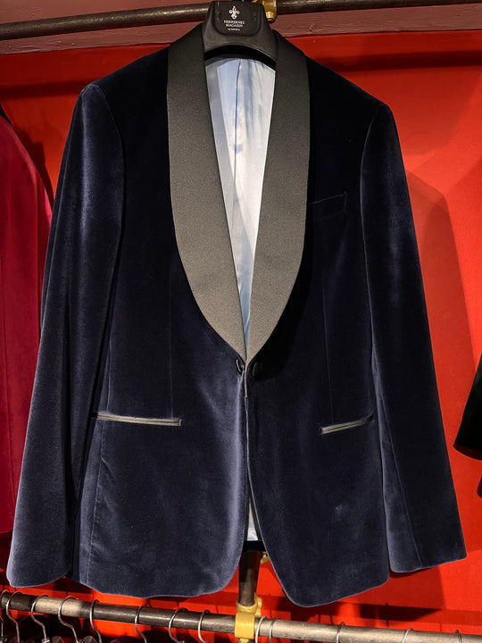 Velour Herrejakke Smokingjakke Navy Spidsrevers