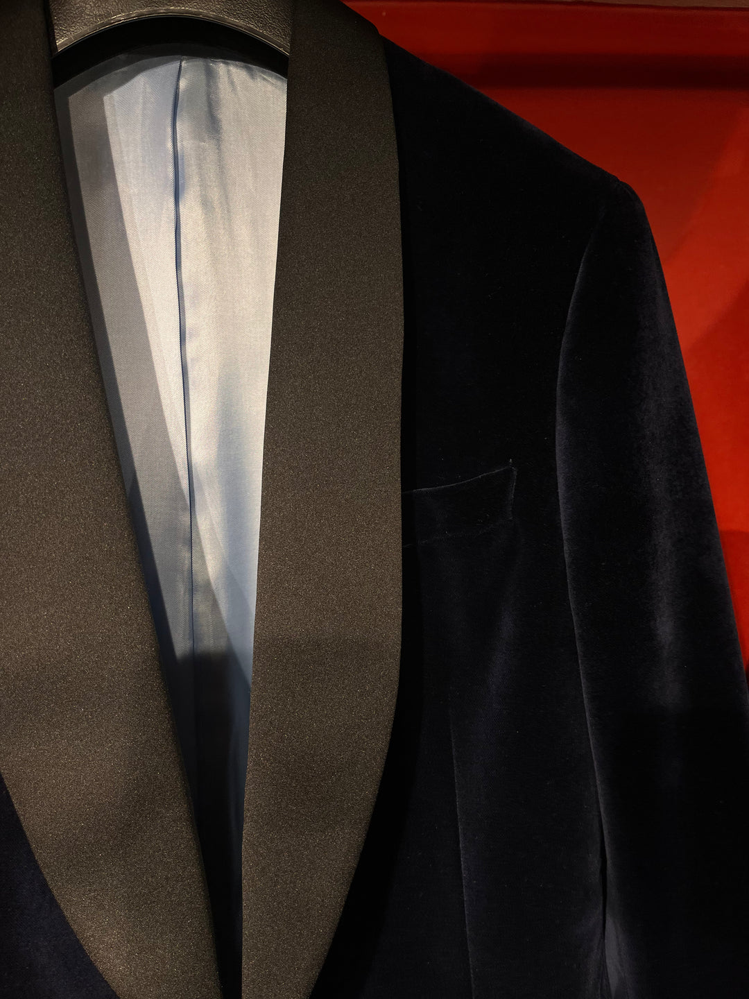 Velour Herrejakke Smokingjakke Navy Spidsrevers