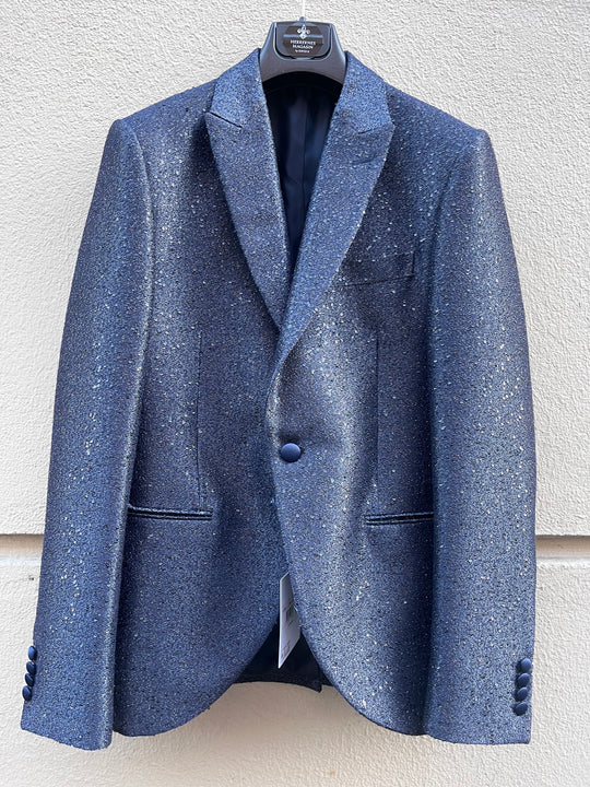 Navy sequined and glitter-threaded smoking blazer