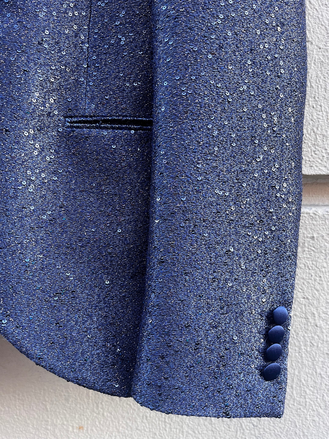 Navy sequined and glitter-threaded smoking blazer