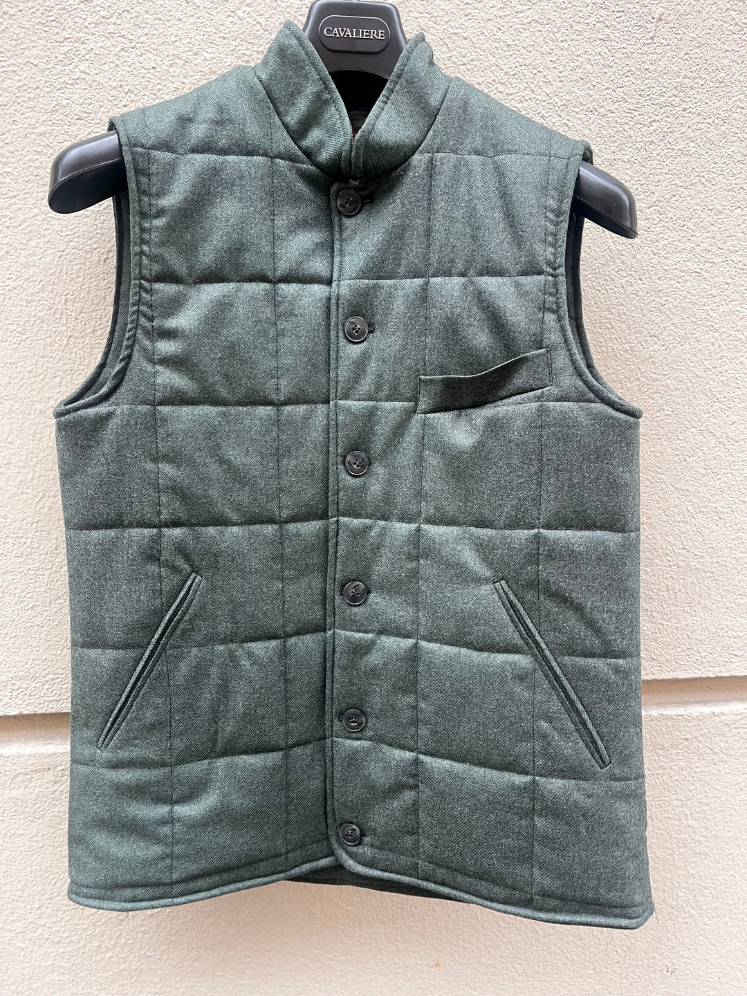 Men's Quilted Vest in Green Flannel by David K
