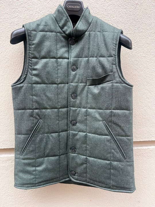 Men's Quilted Vest in Green Flannel by David K