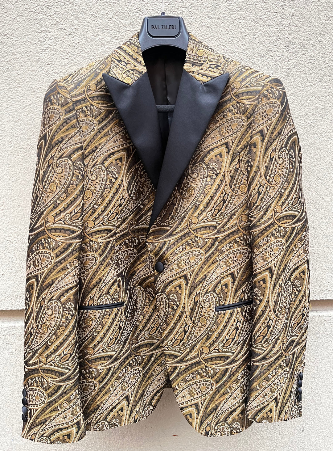 Guld paisley smokingblazer - silke spids revers