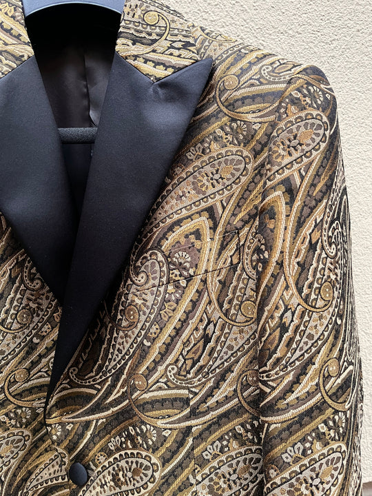 Guld paisley smokingblazer - silke spids revers