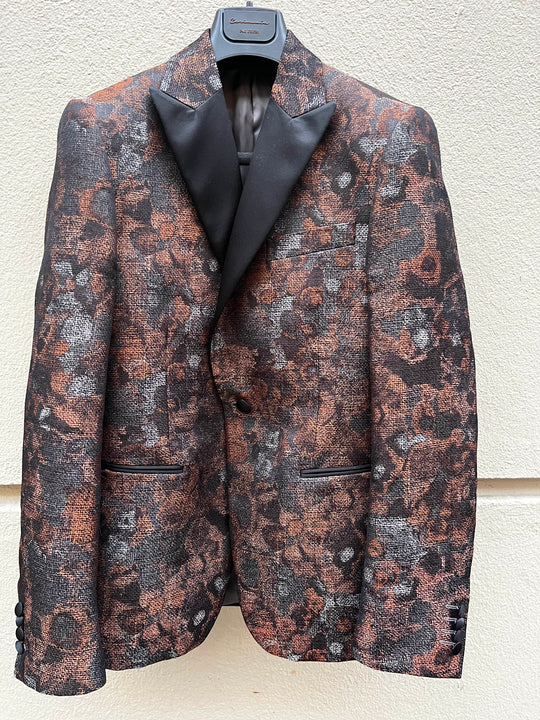 Metallic patterned tuxedo blazer - pointed lapel (copper, silver, black)