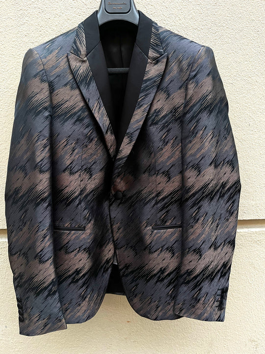 Kobber/sort metallisk smokingblazer - spids revers