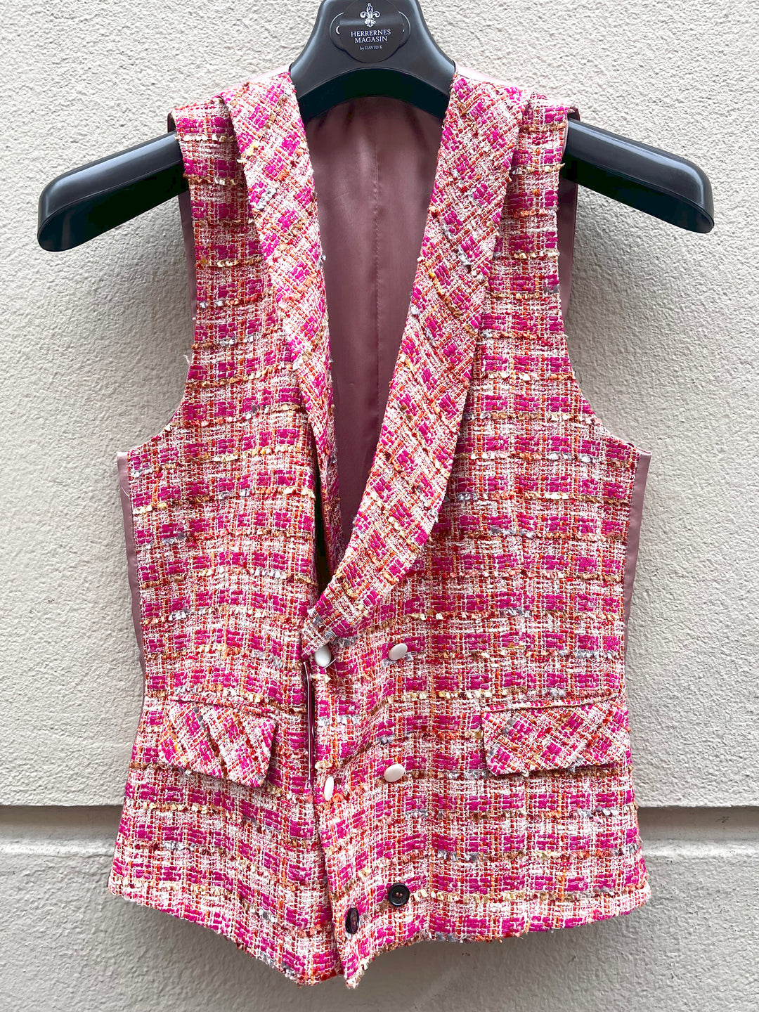 Pink/Orange Bouclé Double-Breasted Vest by DavidK