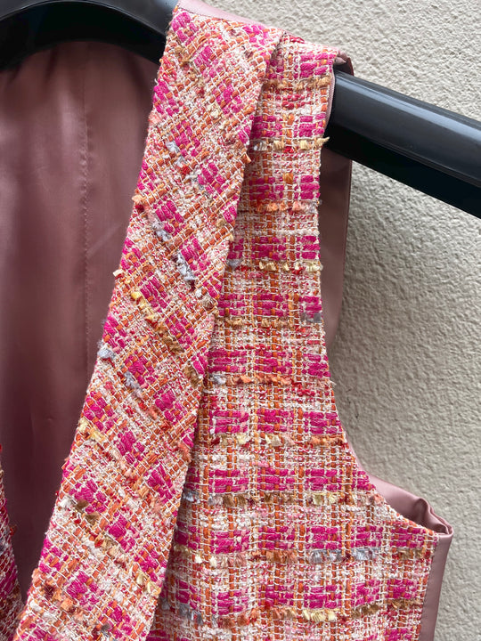 Pink/Orange Bouclé Double-Breasted Vest by DavidK