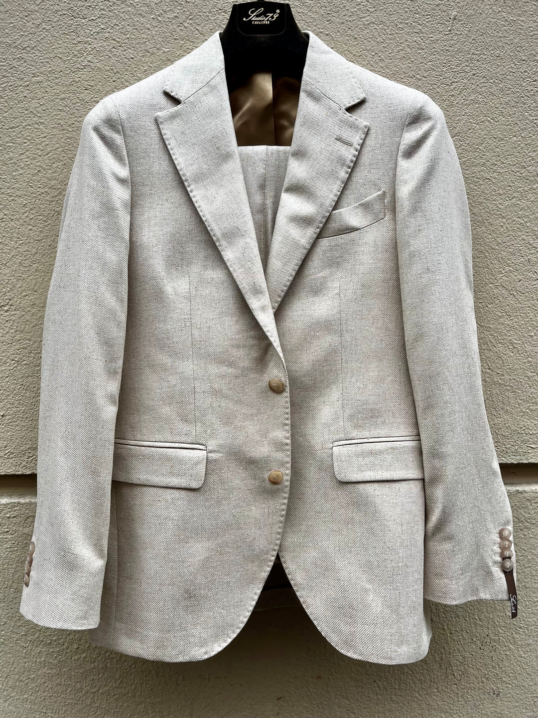 Beige silk men's suit