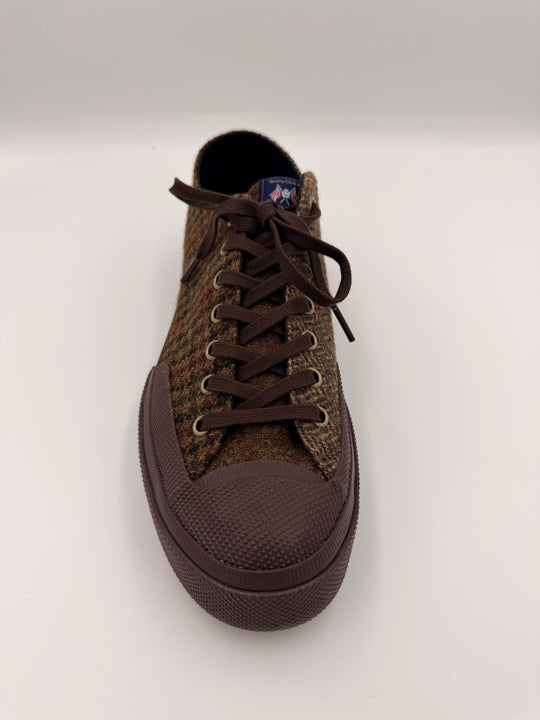 Brun patchwork herrersneaker i uld-tweed med sildebensmønster