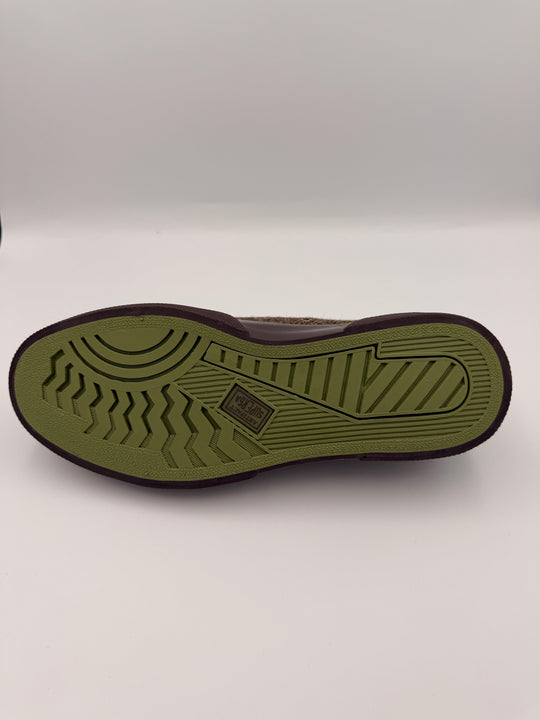 Brun patchwork herrersneaker i uld-tweed med sildebensmønster
