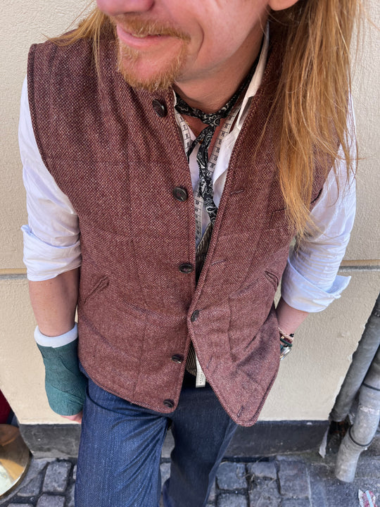 Quilted Men's Vest in Red Flannel by David K