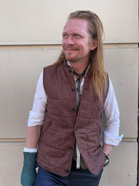Quilted Men's Vest in Red Flannel by David K