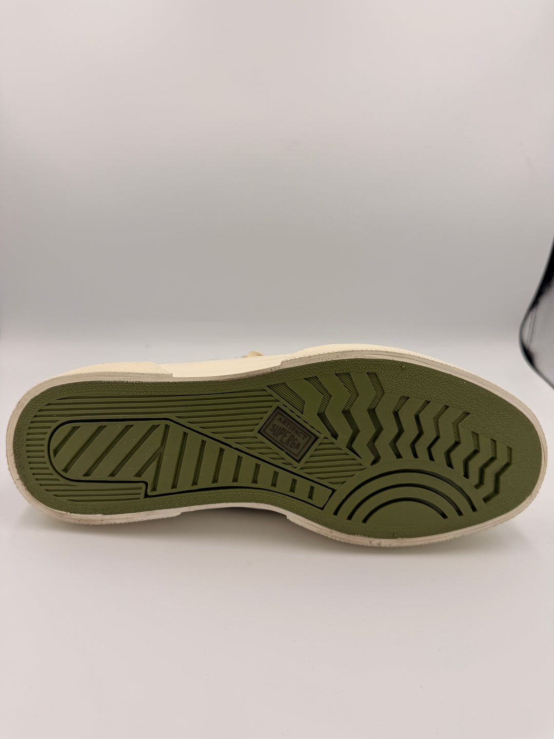 Beige patchwork herrersneaker i uld-tweed med sildebensmønster