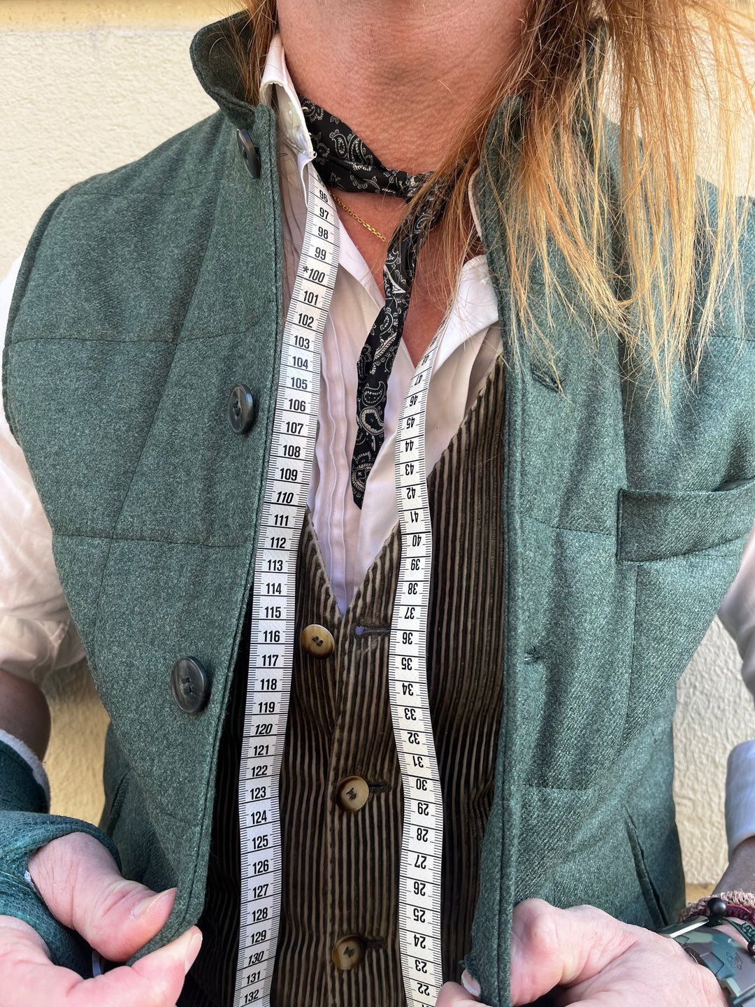 Men's Quilted Vest in Green Flannel by David K